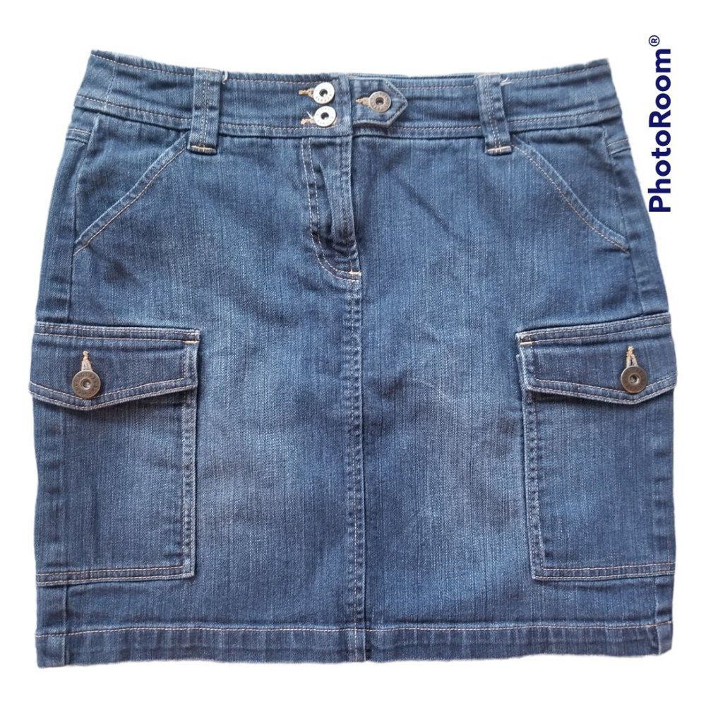 Axcess Women's Denim Jean Cargo Jeans Skirt With Side Pockets Sz 8